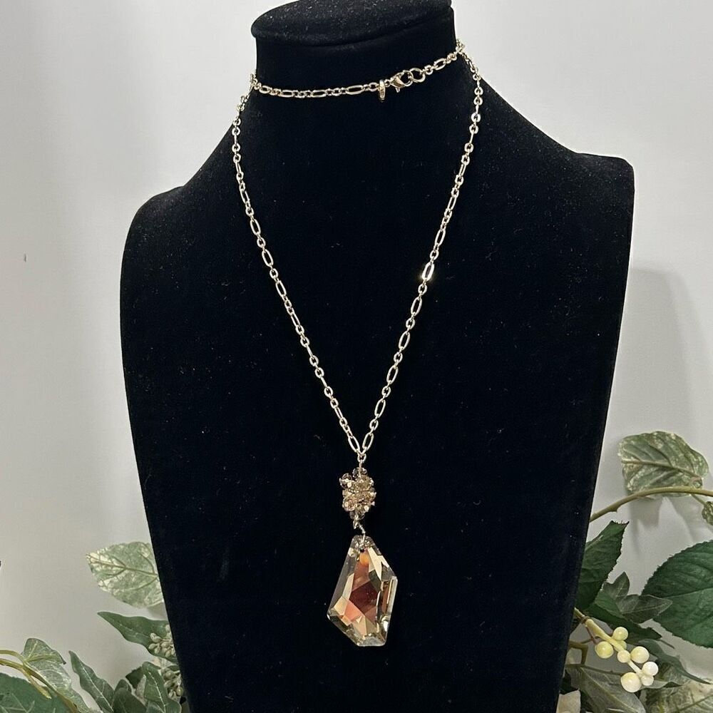 Loft Pendant Chain Necklace Women's 26" Gold Tone Sparkling Crystal Signed
